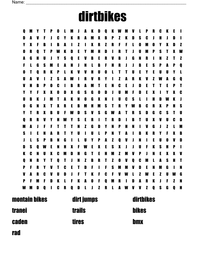 Dirtbikes Word Search WordMint Dirtbikes Word Search WordMint