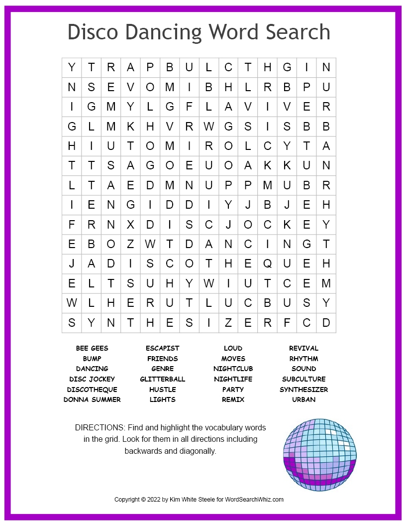 Dance Word Search Printable