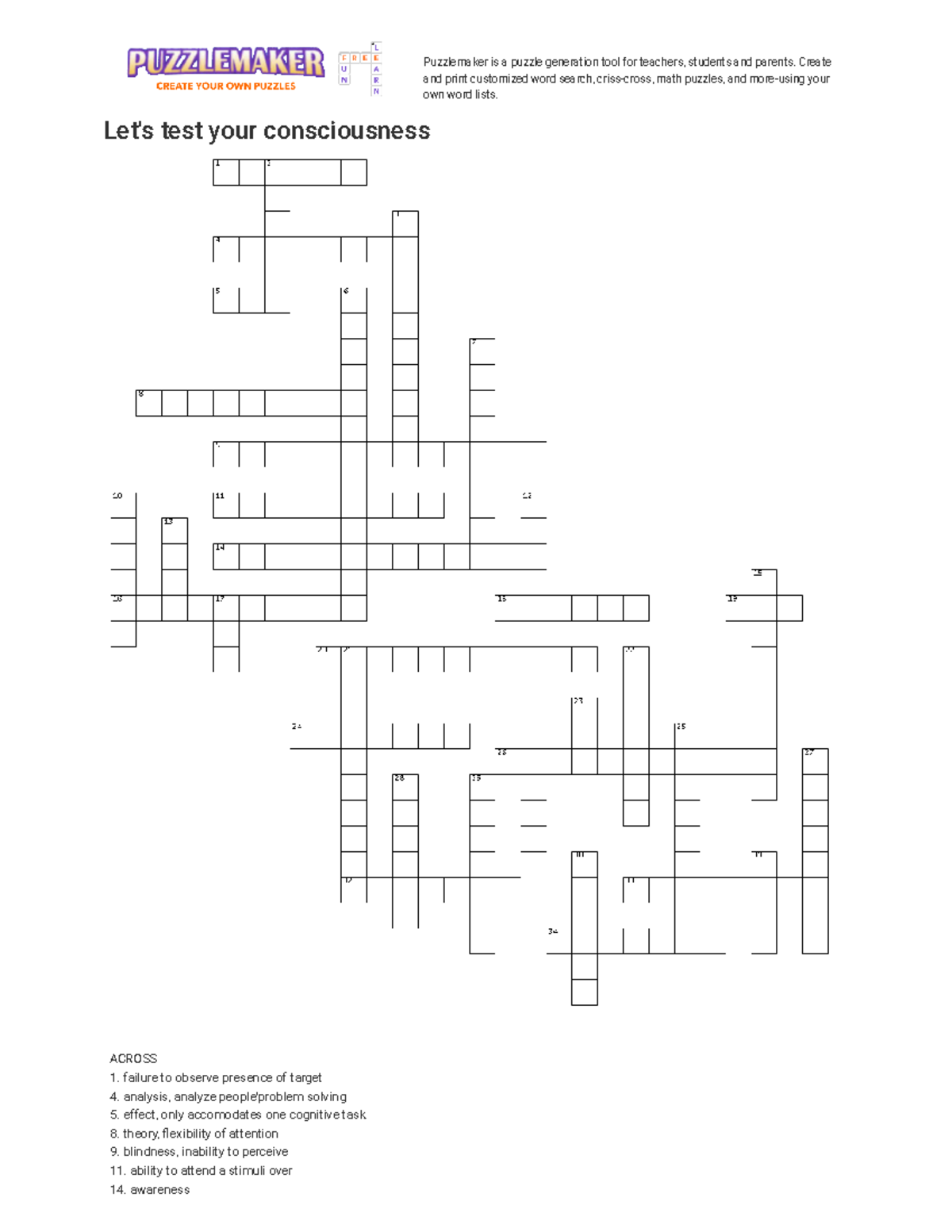Discovery Education Criss Cross Puzzle