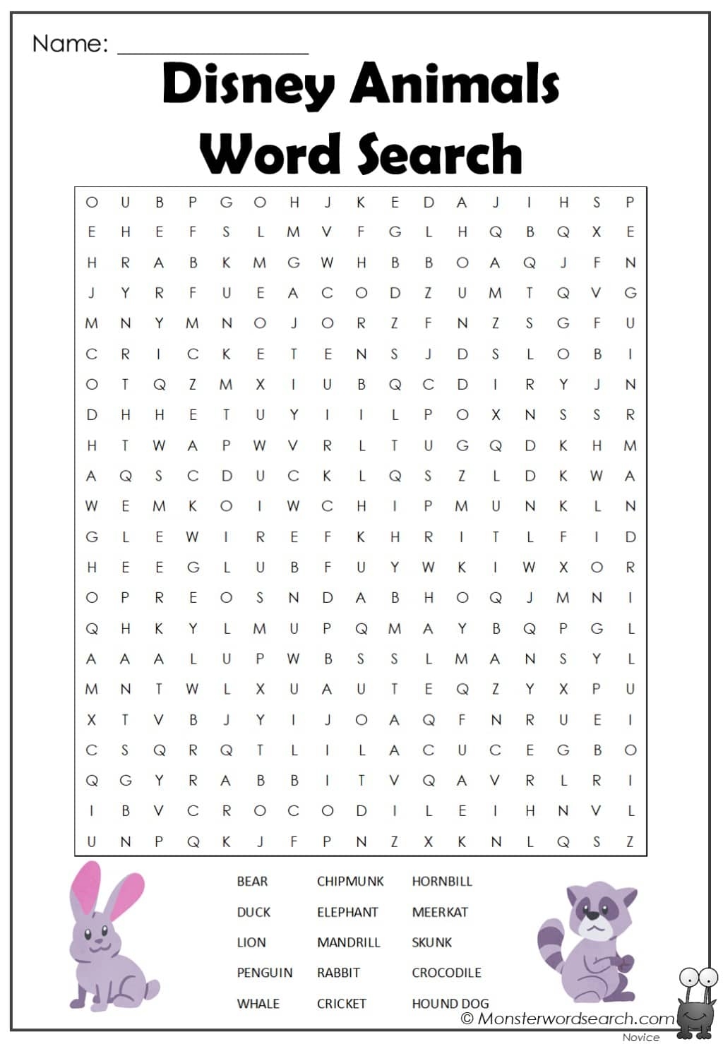 Word Search Animals Free Printable