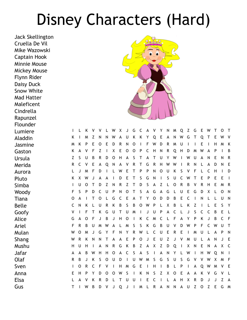 Disney Word Search Printable Easy