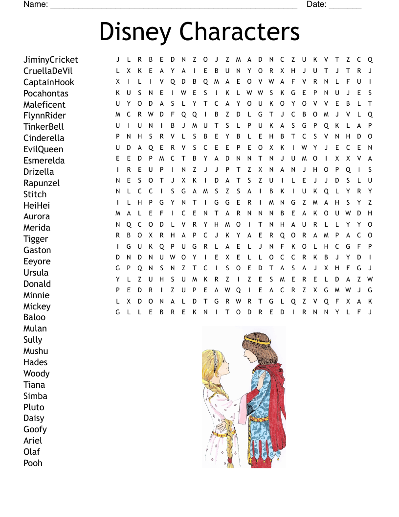 Disney Characters Word Search WordMint