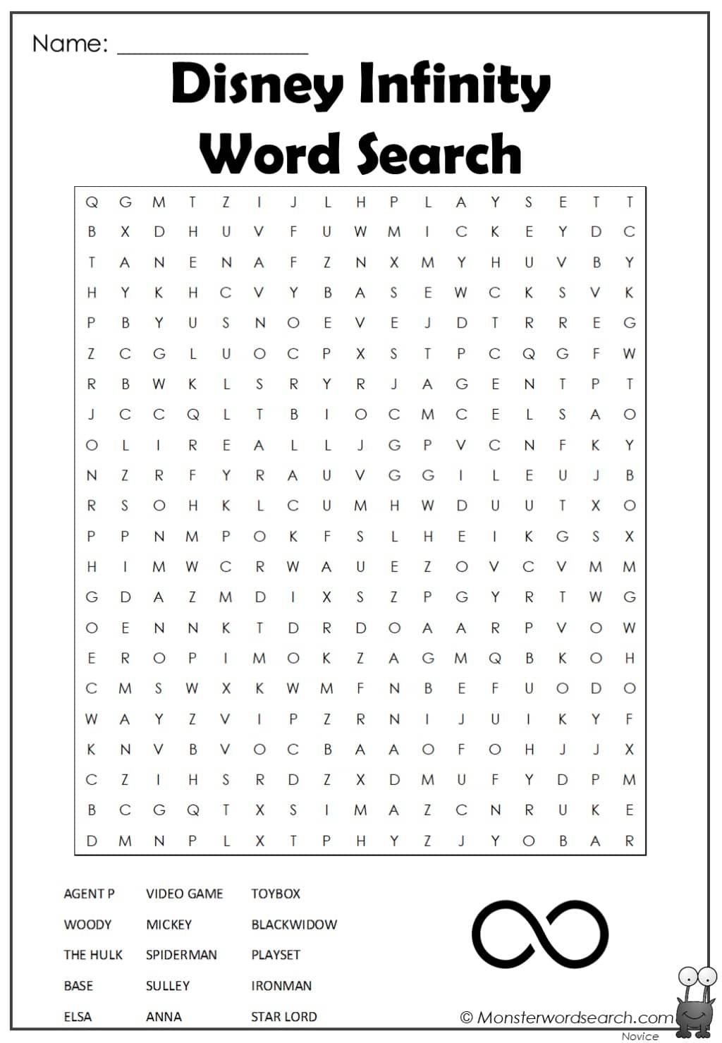 Disney Infinity Word Search Monster Word Search