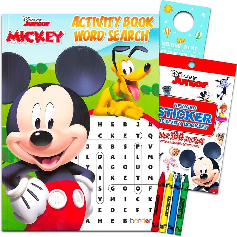 Disney Mickey Mouse Word Search Puzzle Book Set For Kids Bundle With 2 Mickey Mouse Activity Books Featuring Word Find Puzzles Stickers Coloring 