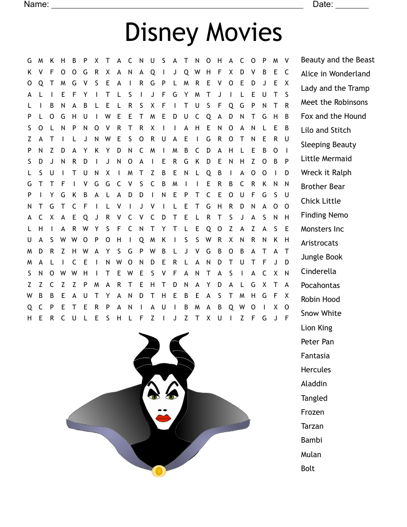 Disney Word Search Free Printable