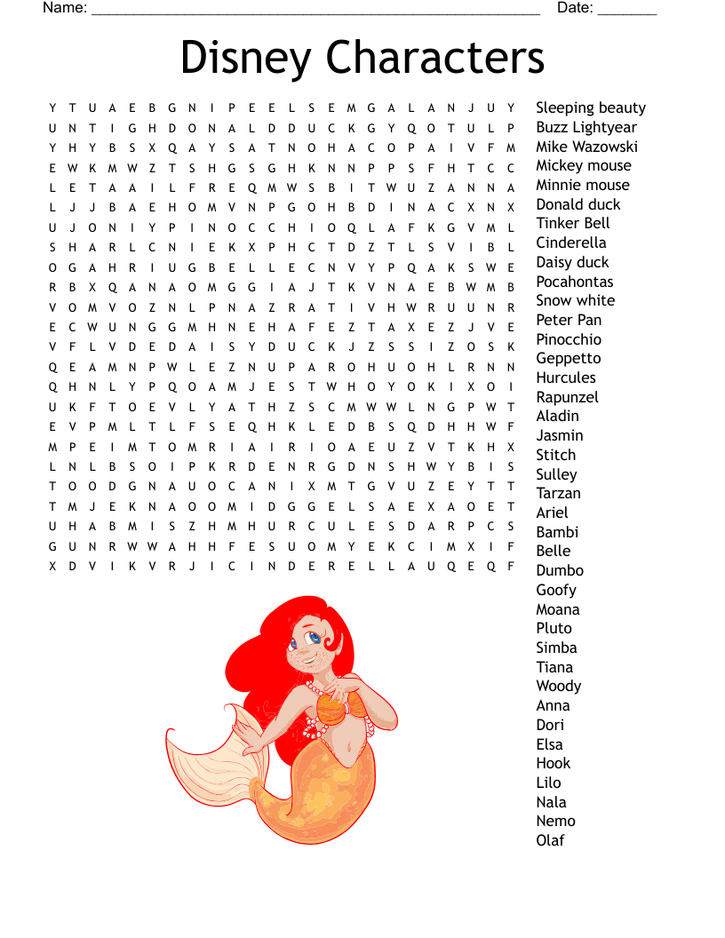 Disney Princess Word Search WordMint