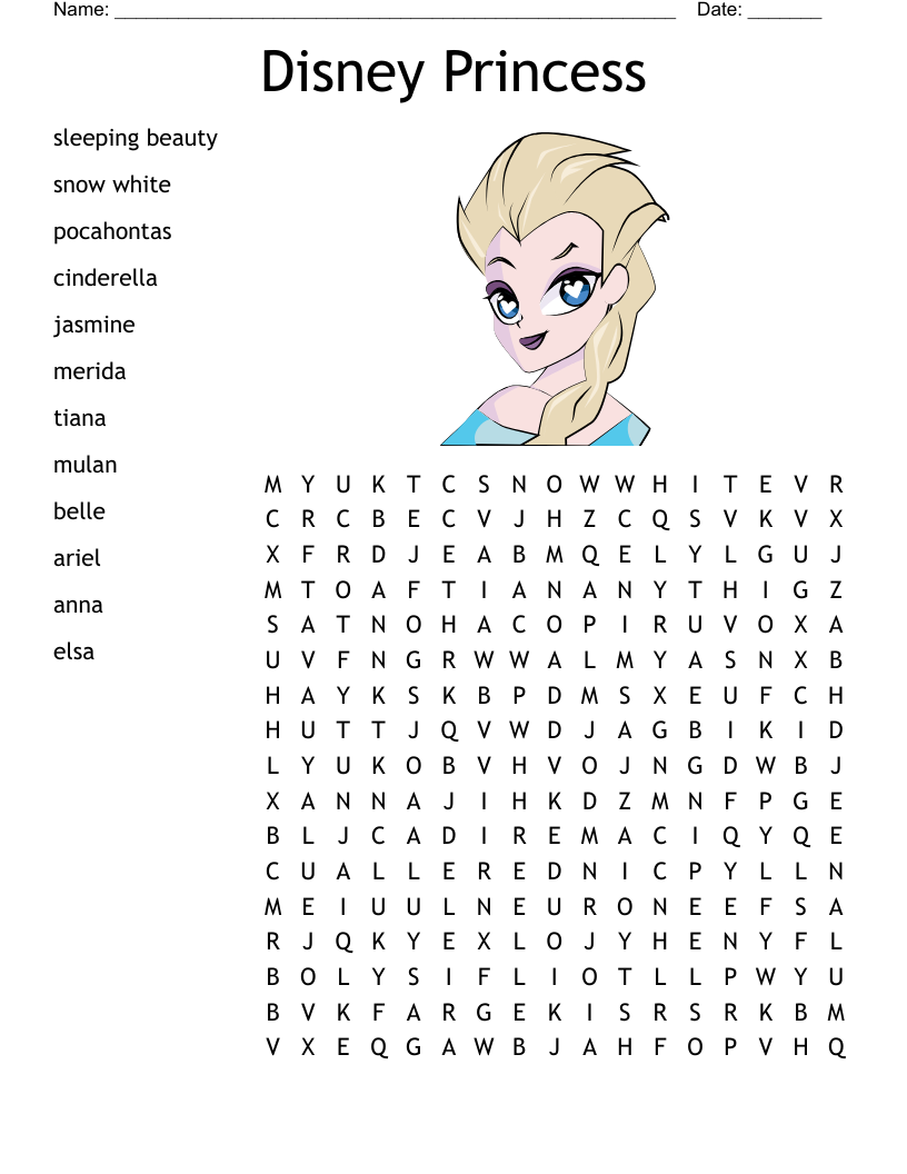 Disney Princess Word Search WordMint