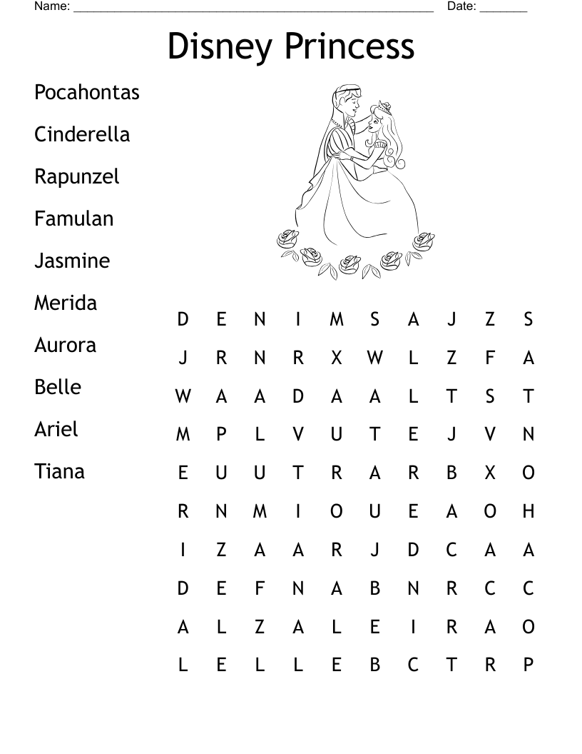 Disney Princess Word Search WordMint