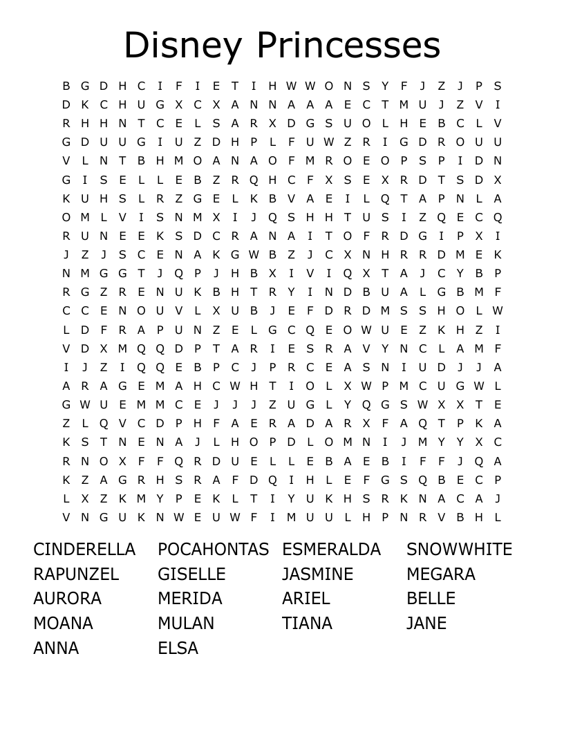 Disney Princesses Word Search WordMint