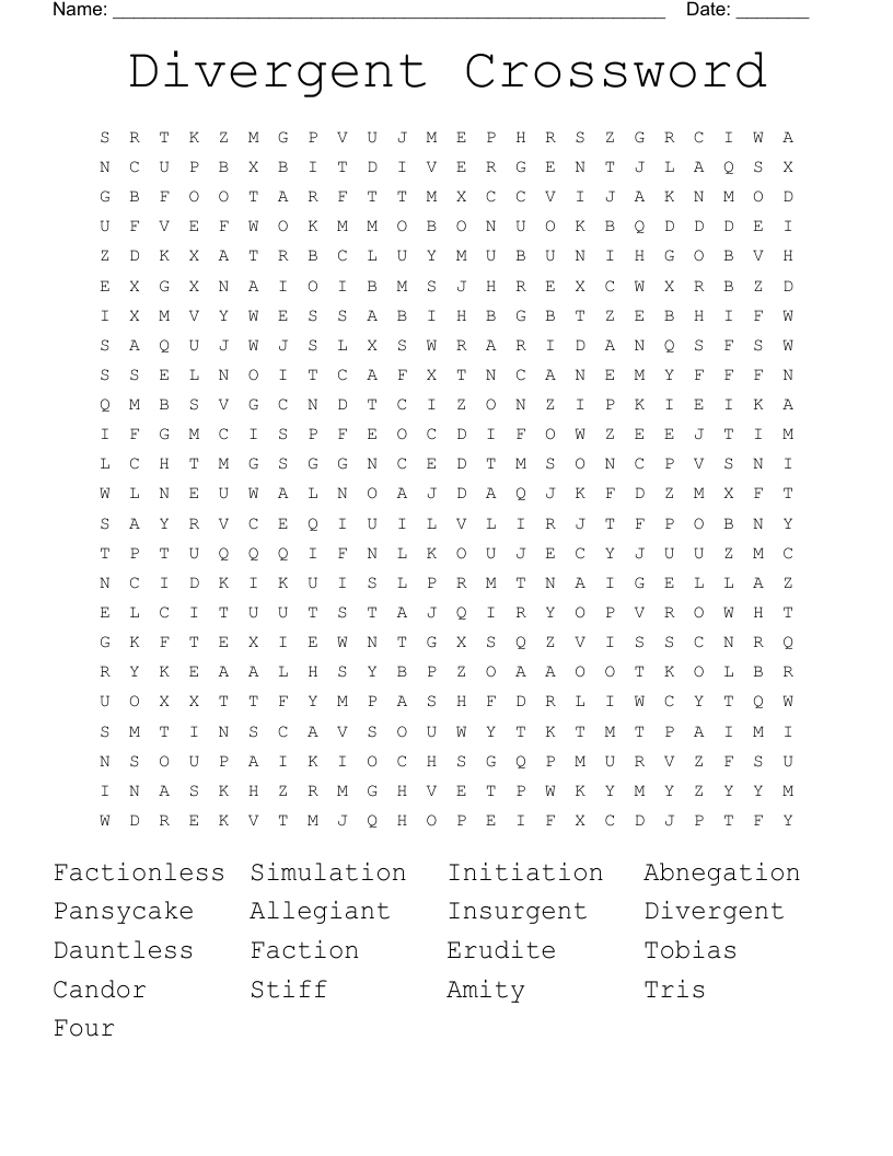 Divergent Crossword Word Search WordMint