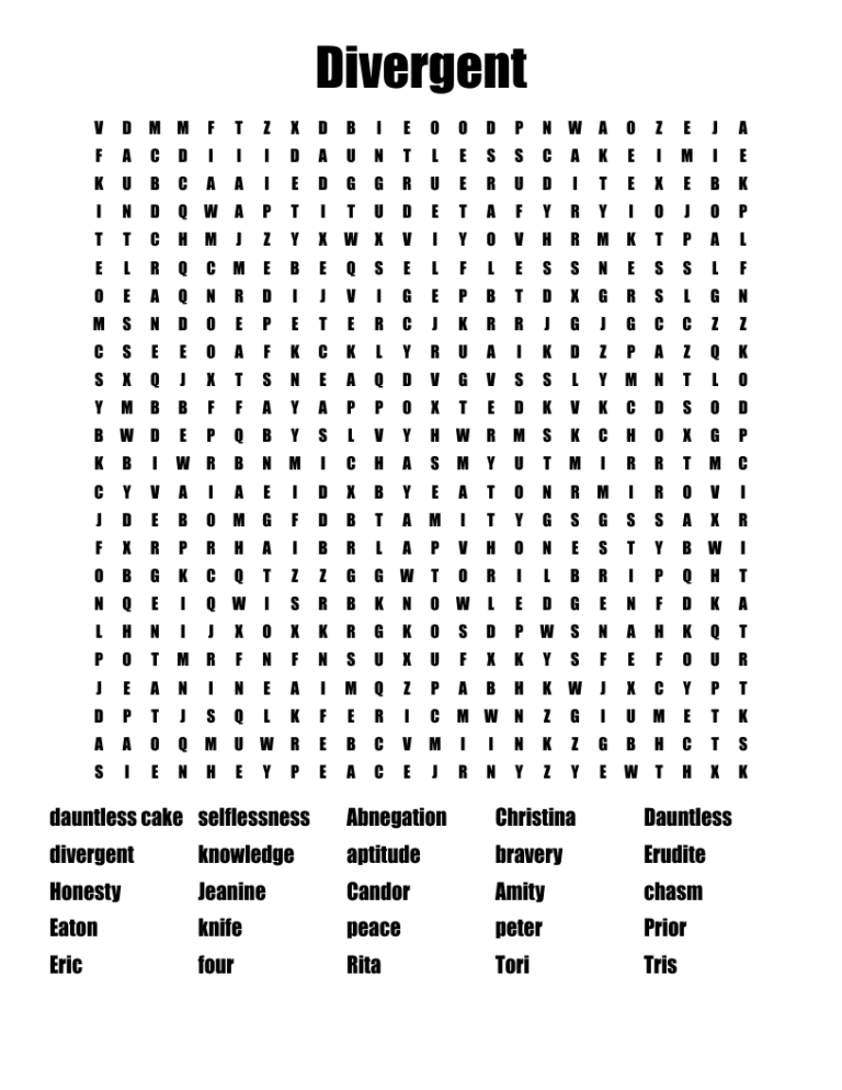Divergent Word Search WordMint