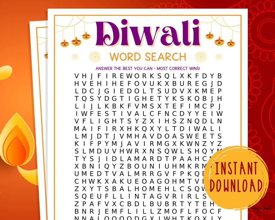 Diwali Word Search Free Printable Pdf