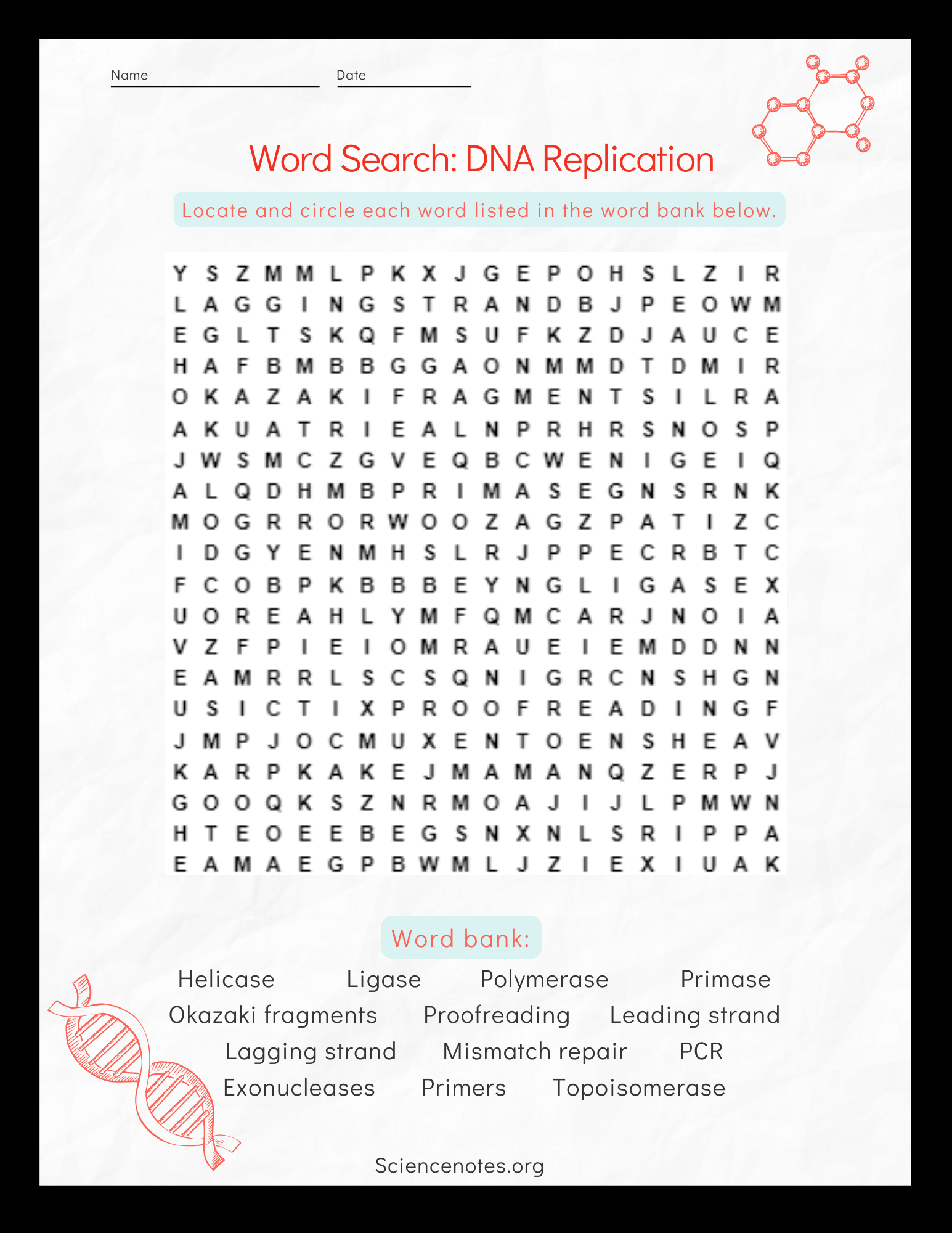 Dna Word Search Printable
