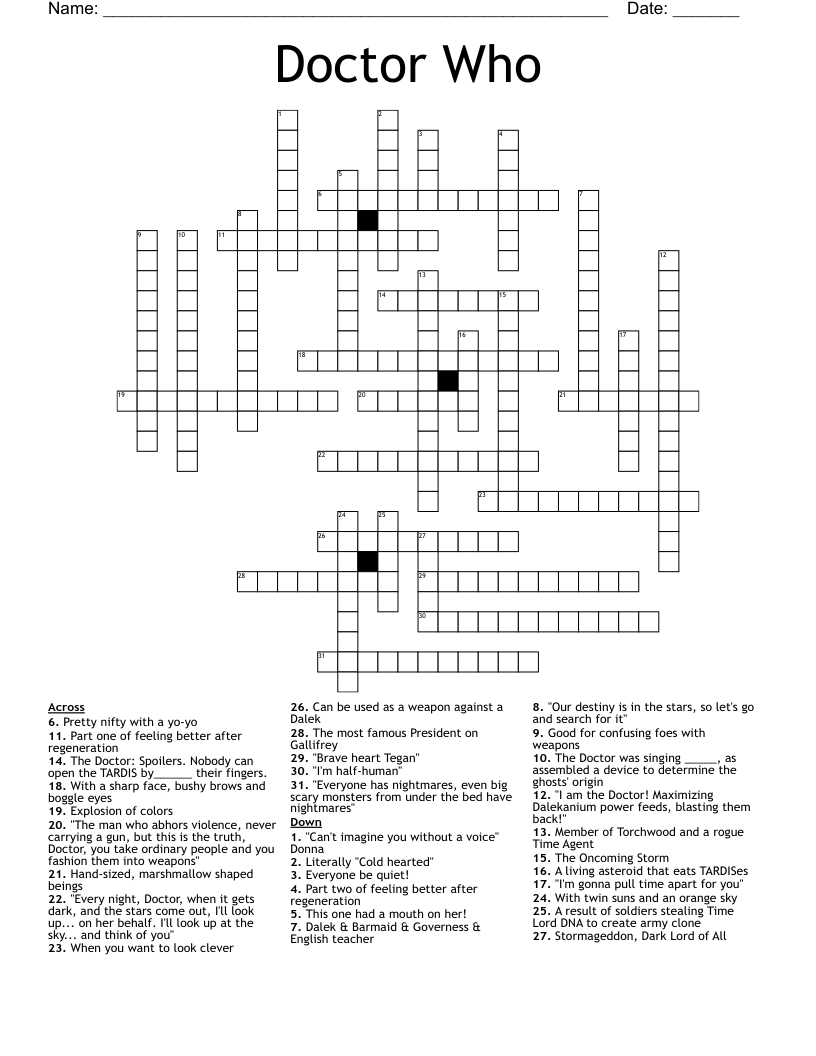 Doctor Who Word Search WordMint