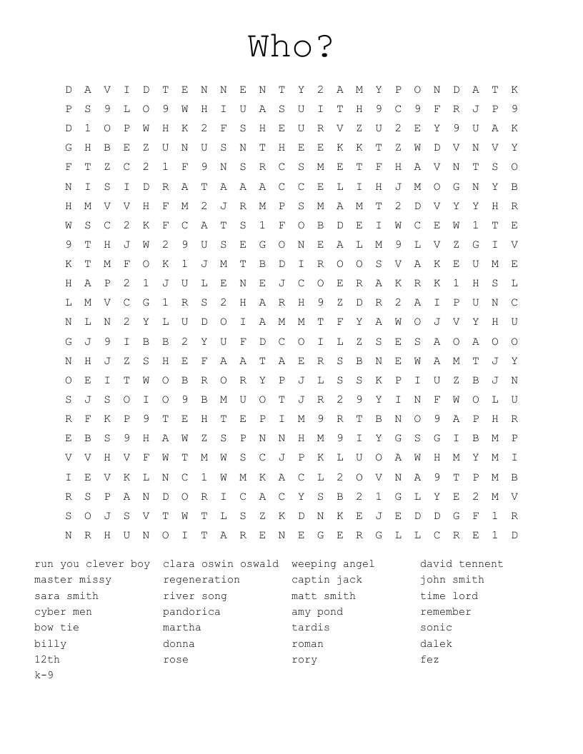 Doctor Who Word Search WordMint