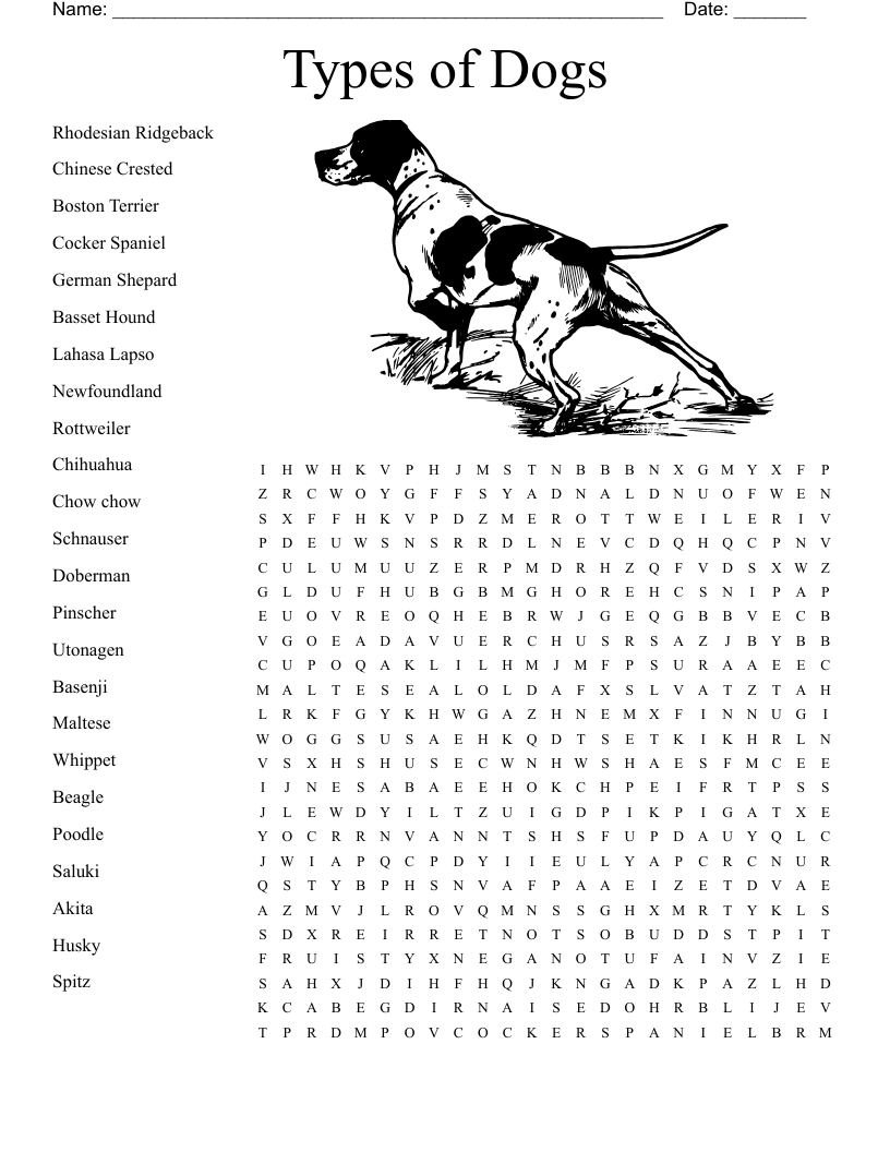 Dog Breed Word Search WordMint
