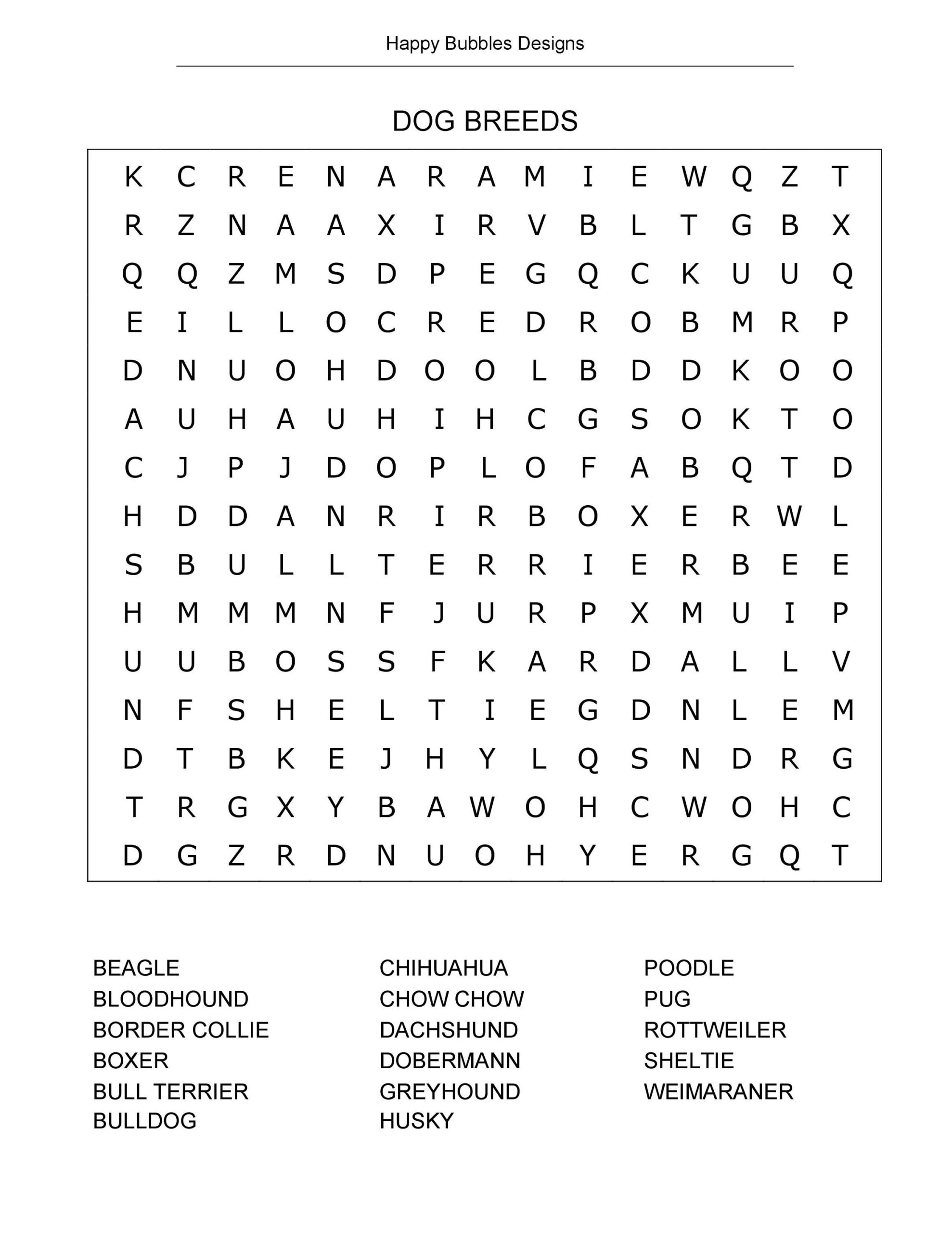 Dog Breeds Word Search Puzzle In Large Print Etsy