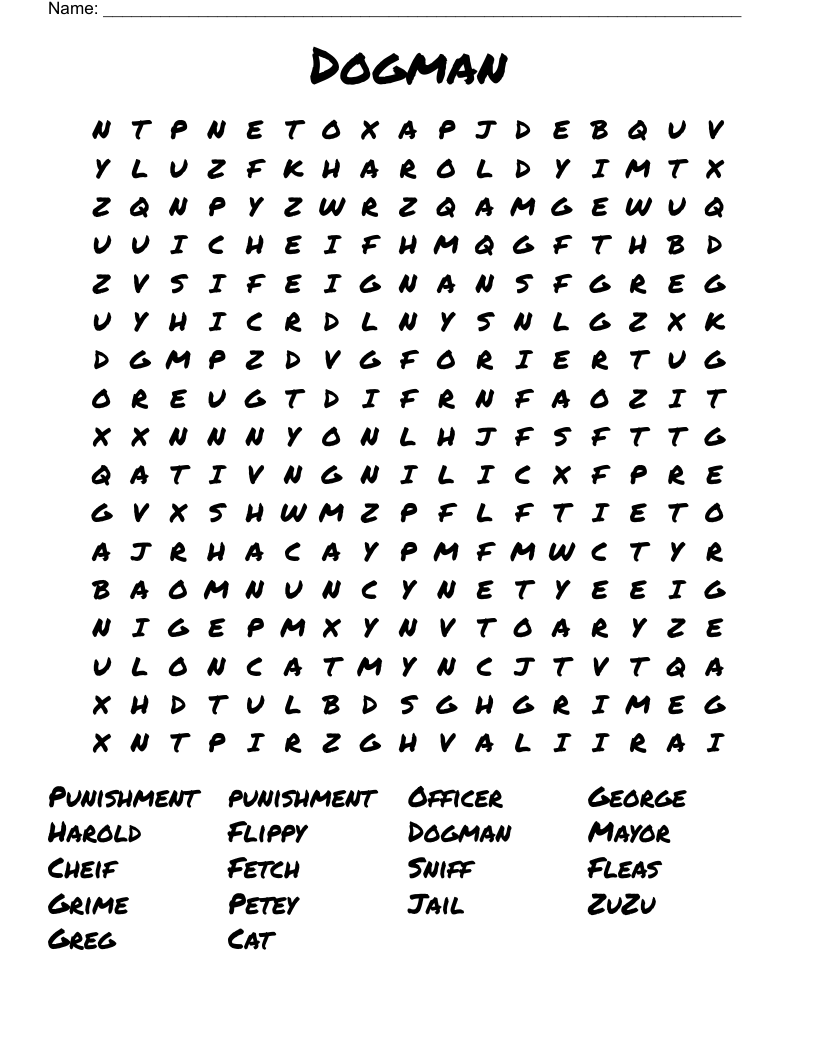 Dogman Word Search WordMint