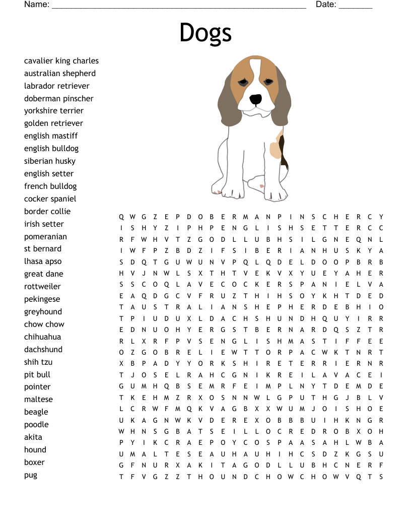 Dogs Word Search WordMint