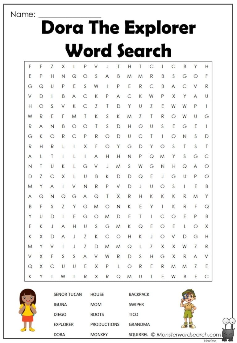 Dora The Explorer Word Search Monster Word Search