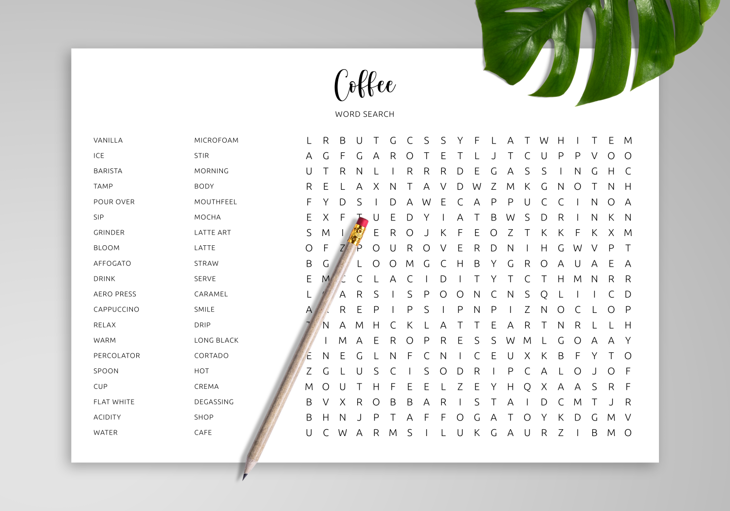 Printable Word Search Coffee