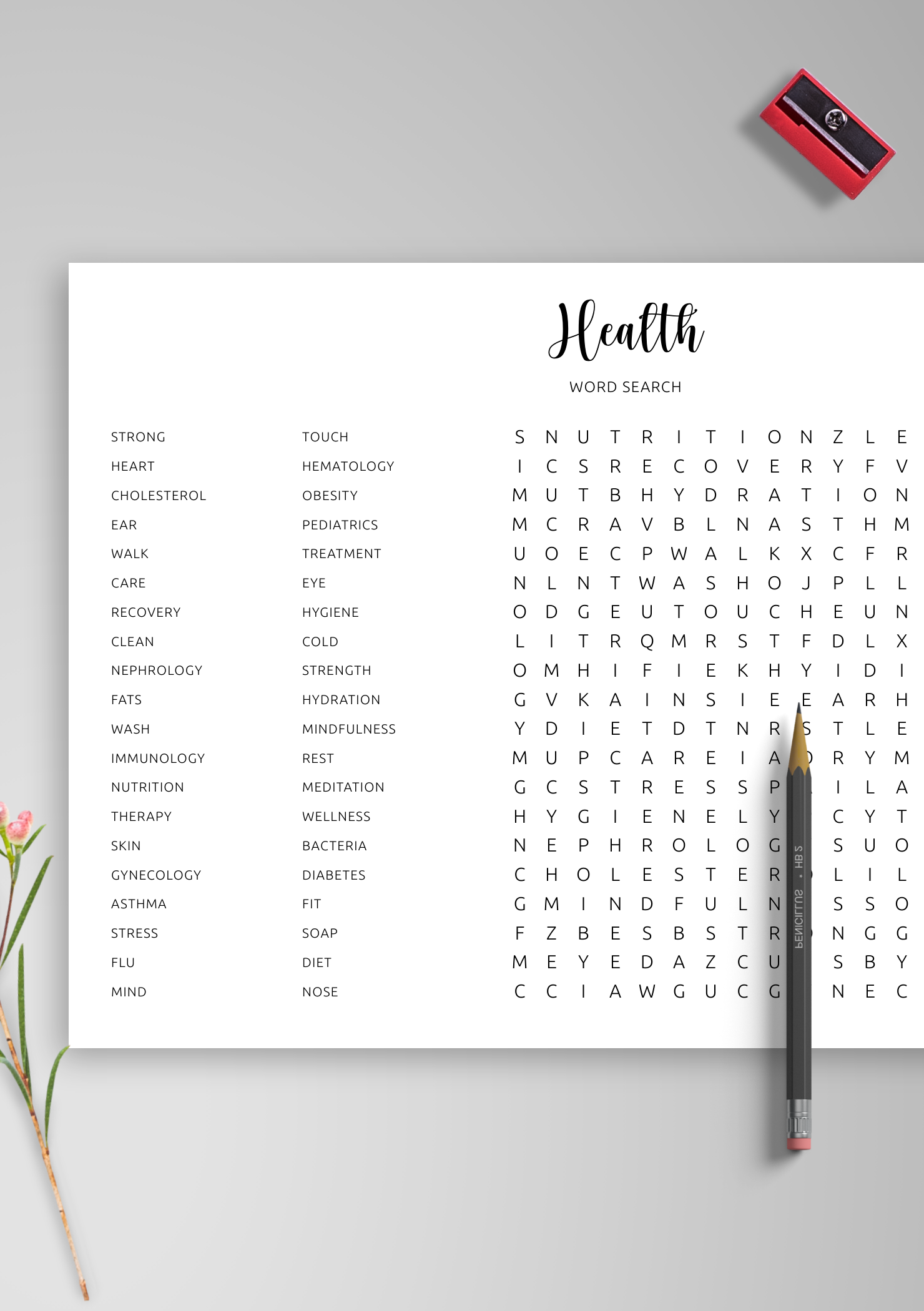 Health Word Search Printable Pdf