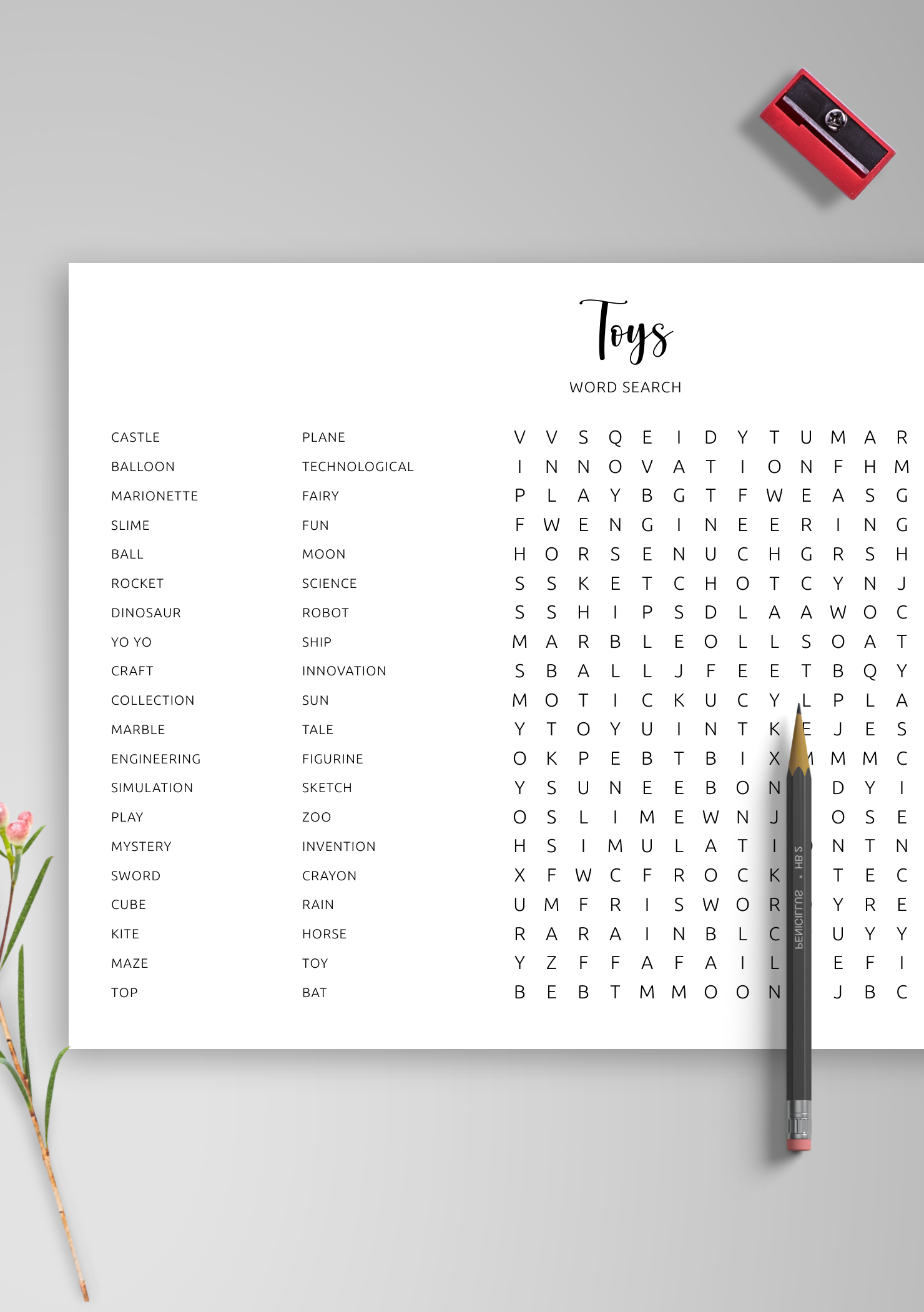 Toys Word Search Printable