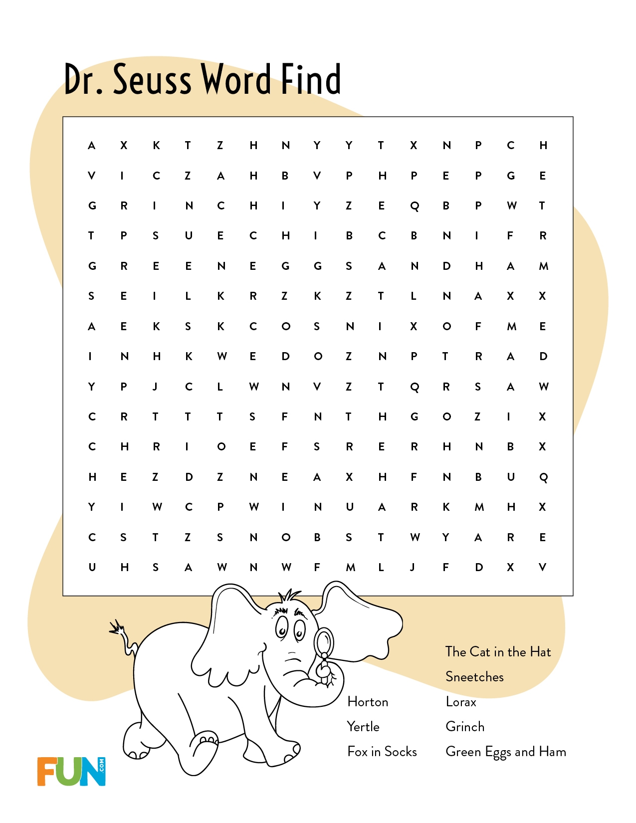 Dr Seuss Free Printable Word Search