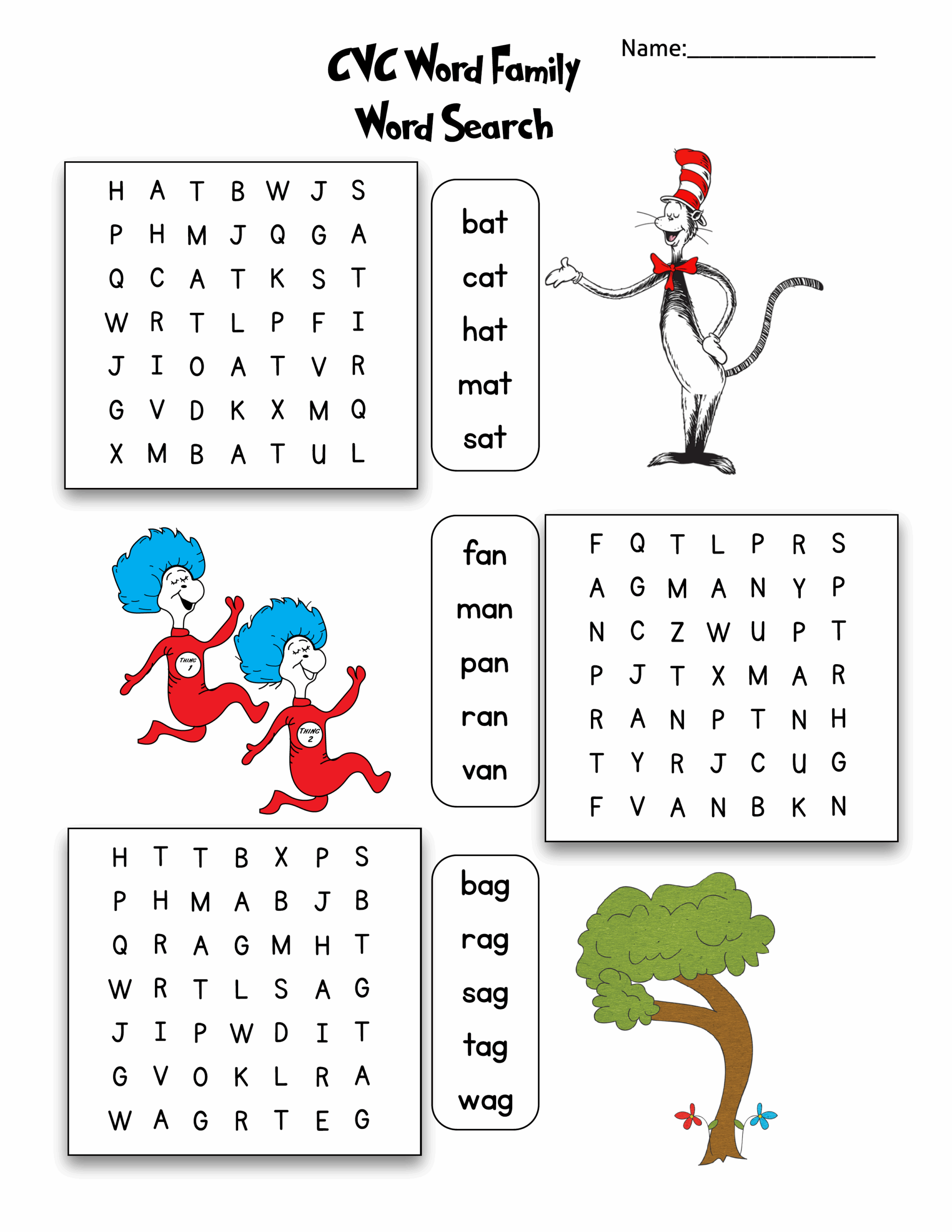 Dr Seuss CVC Word Family Word Search As They Grow Up