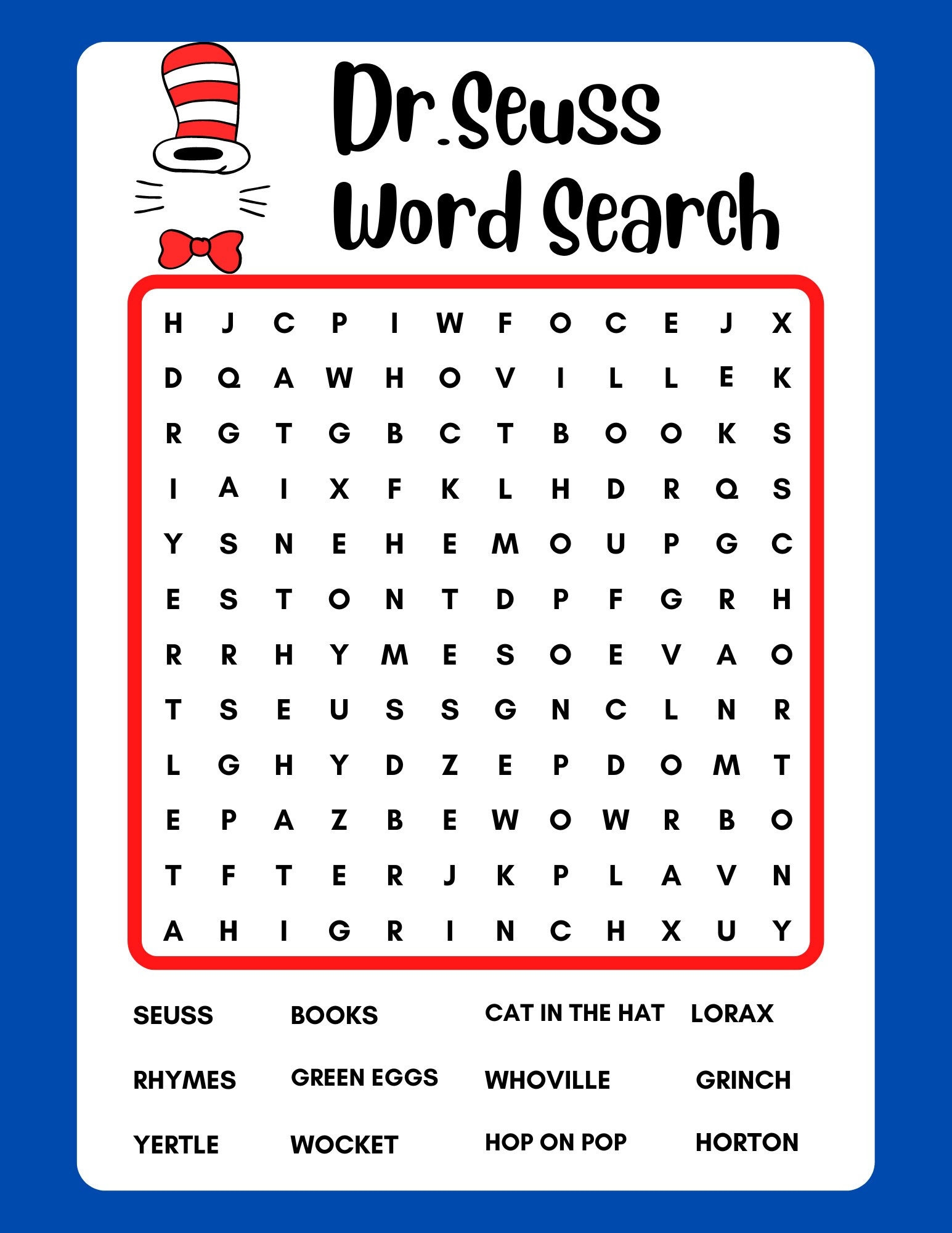 Dr Seuss Word Search Instant Download Printable PDF Etsy Sweden
