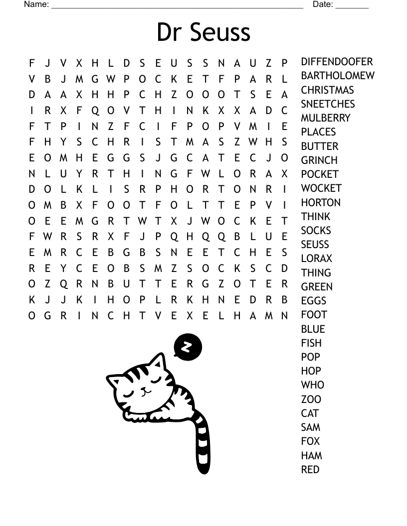 Dr Seuss Word Search WordMint