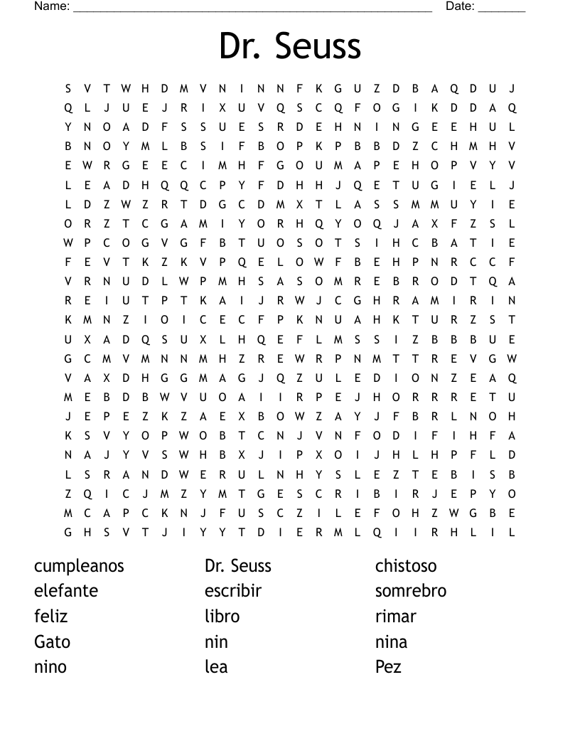 Dr Seuss Word Search WordMint