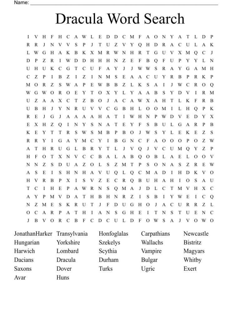 Dracula Word Search WordMint