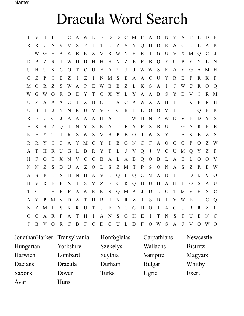 Dracula Word Search WordMint
