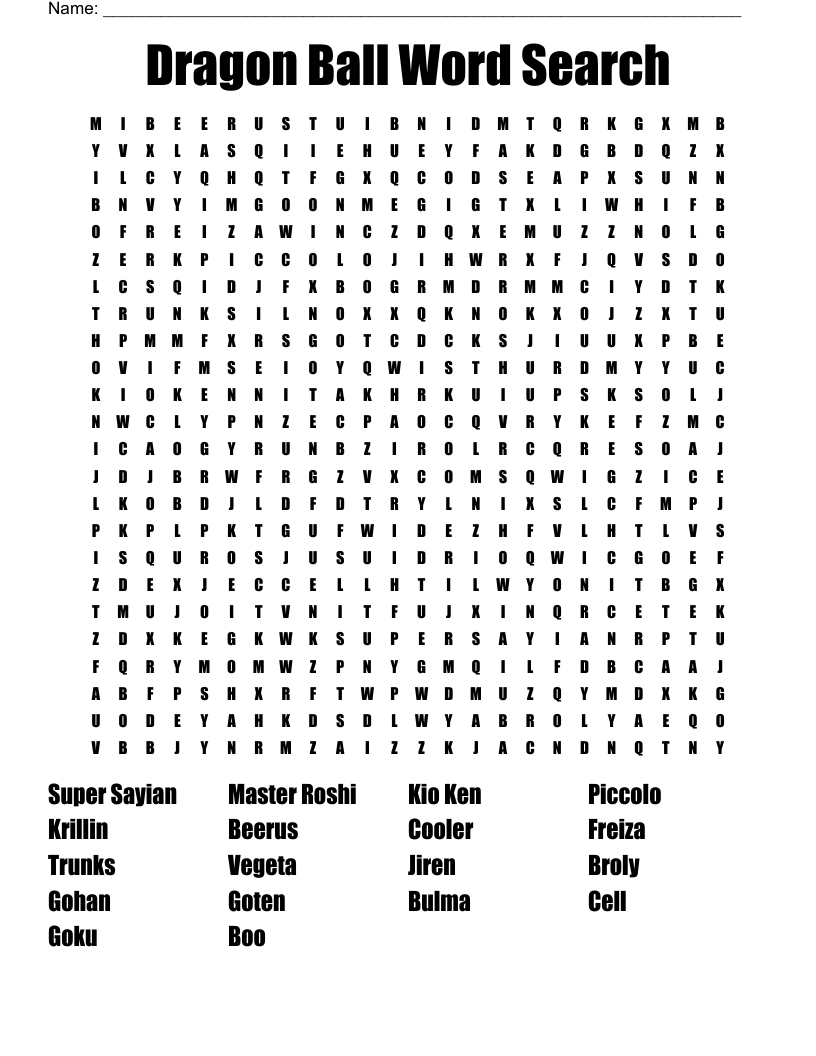 Dragon Ball Word Search WordMint