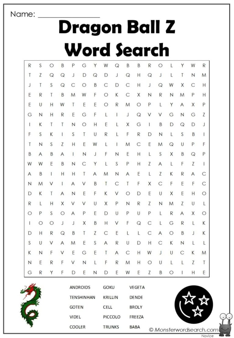 Dragon Ball Z Word Search Monster Word Search