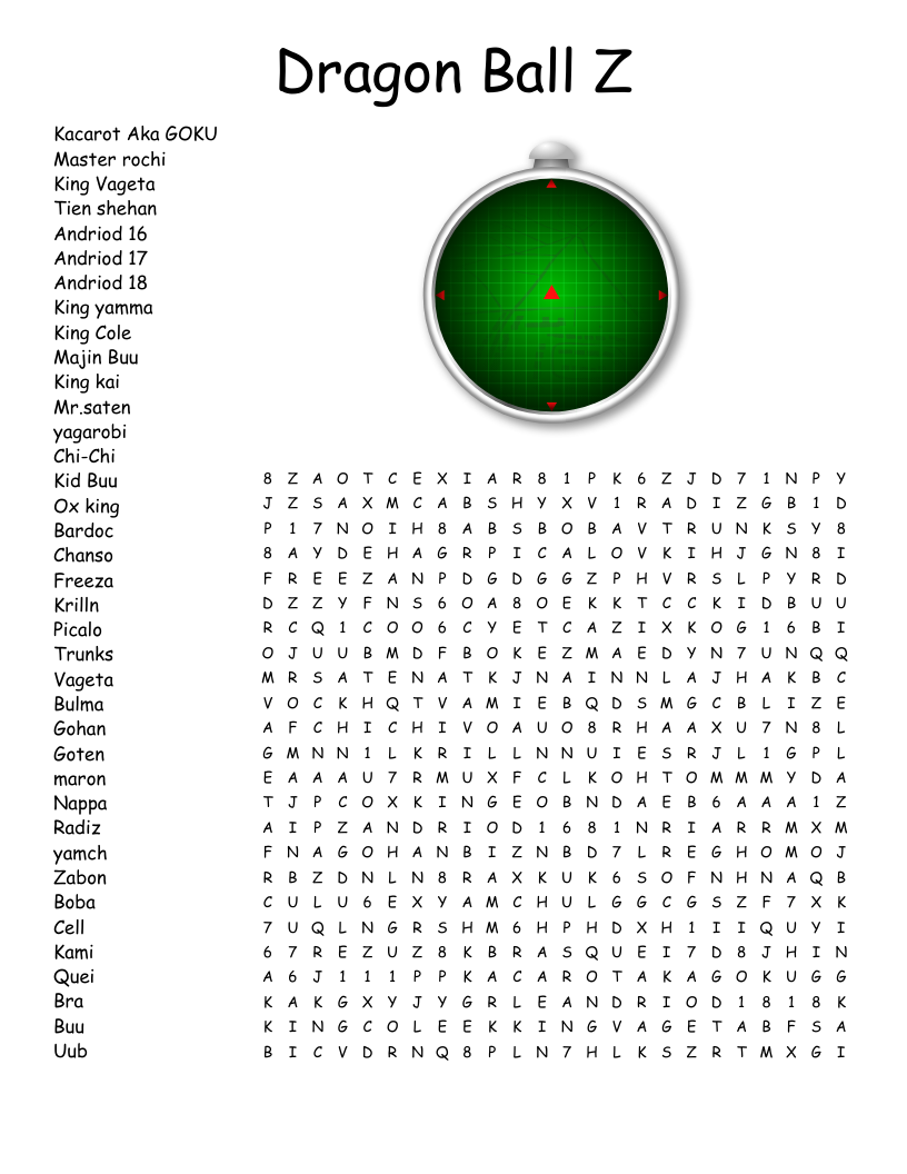 Dragon Ball Z Word Search WordMint