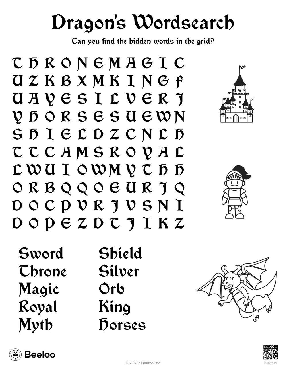 Dragon themed Word Searches Beeloo Printable Crafts And