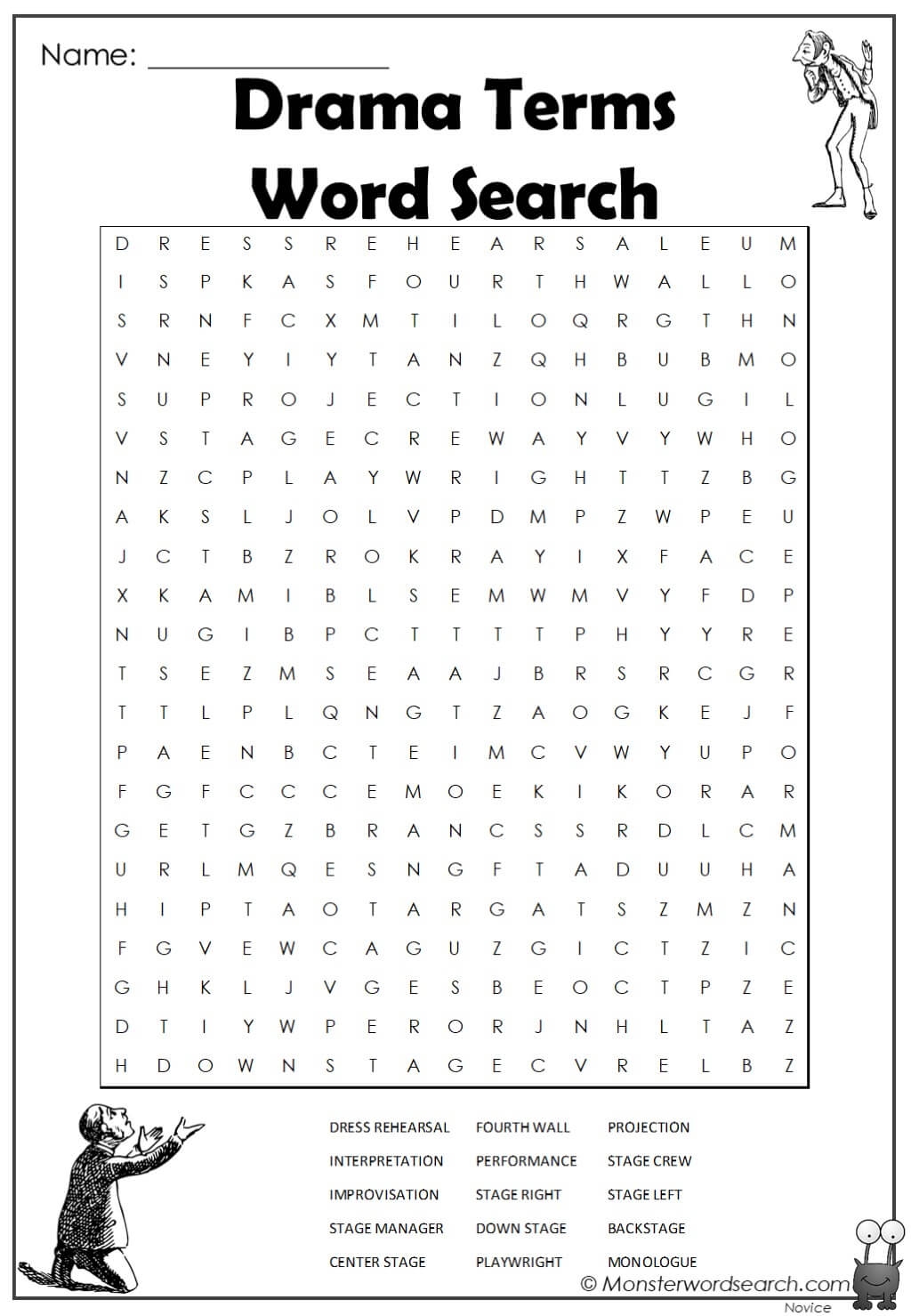 Drama Terms Word Search Monster Word Search