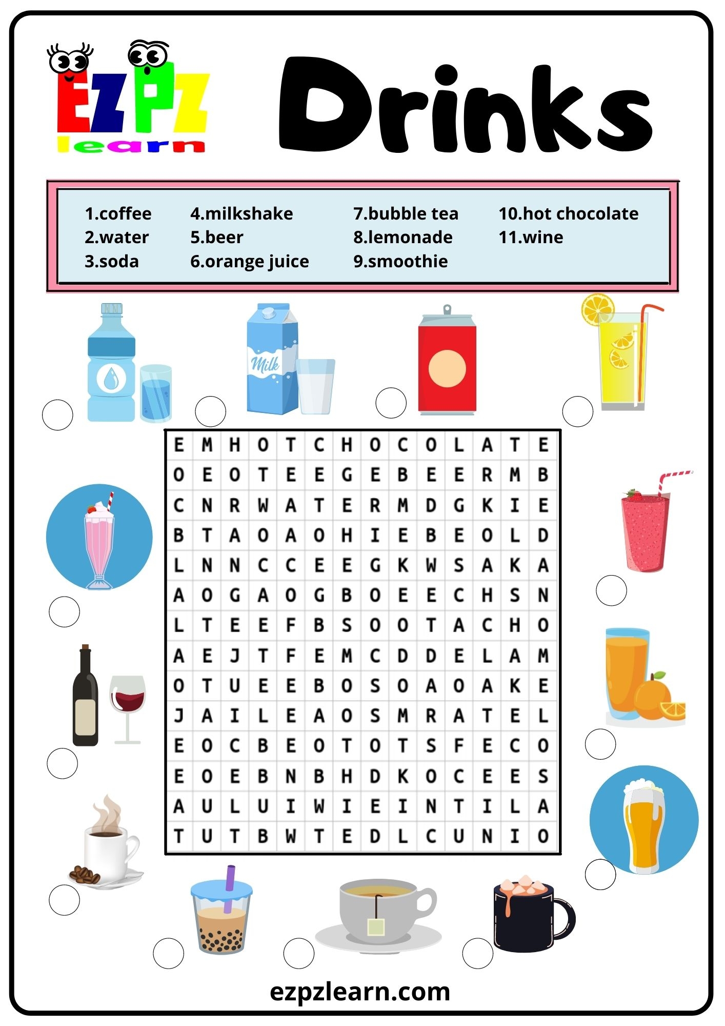 Food And Drink Word Search Printable