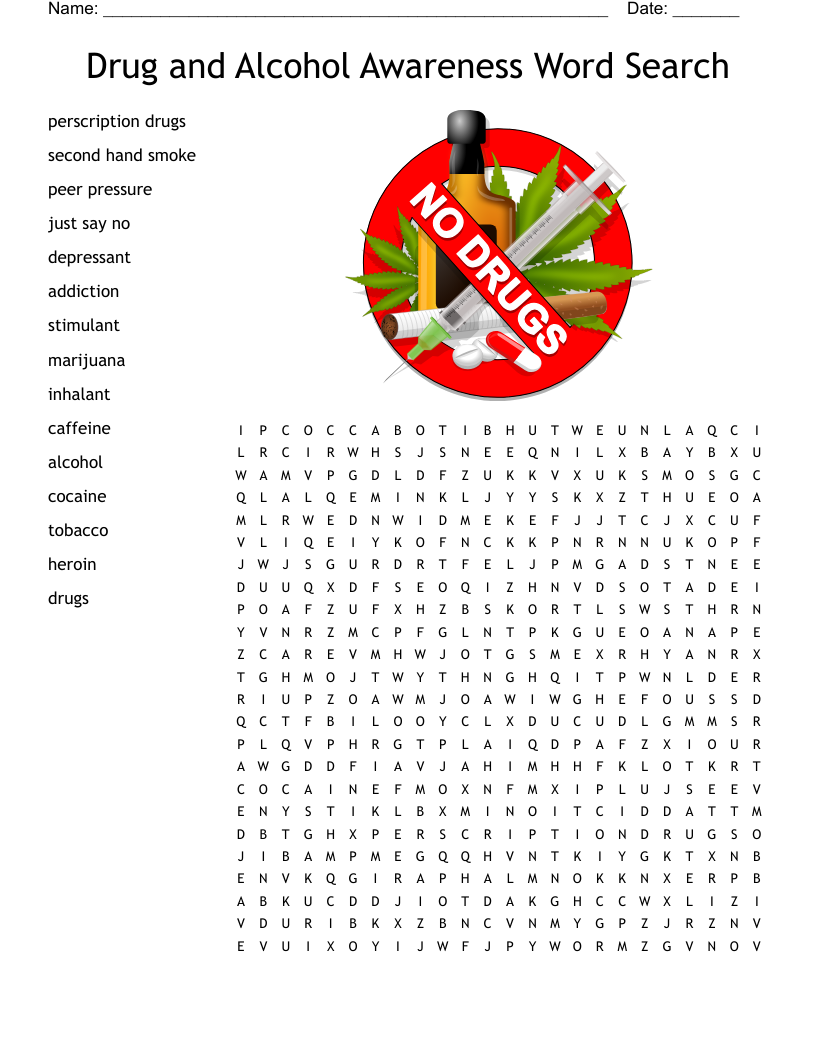Drug And Alcohol Awareness Word Search WordMint