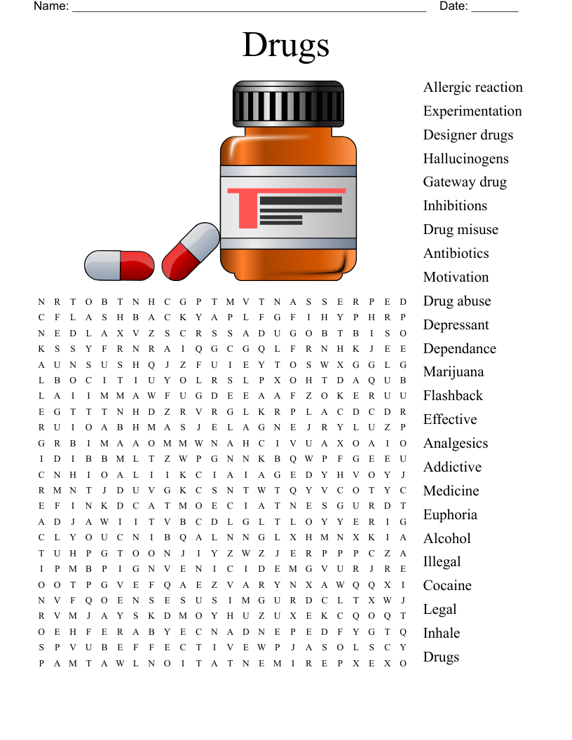 Drugs Word Search WordMint