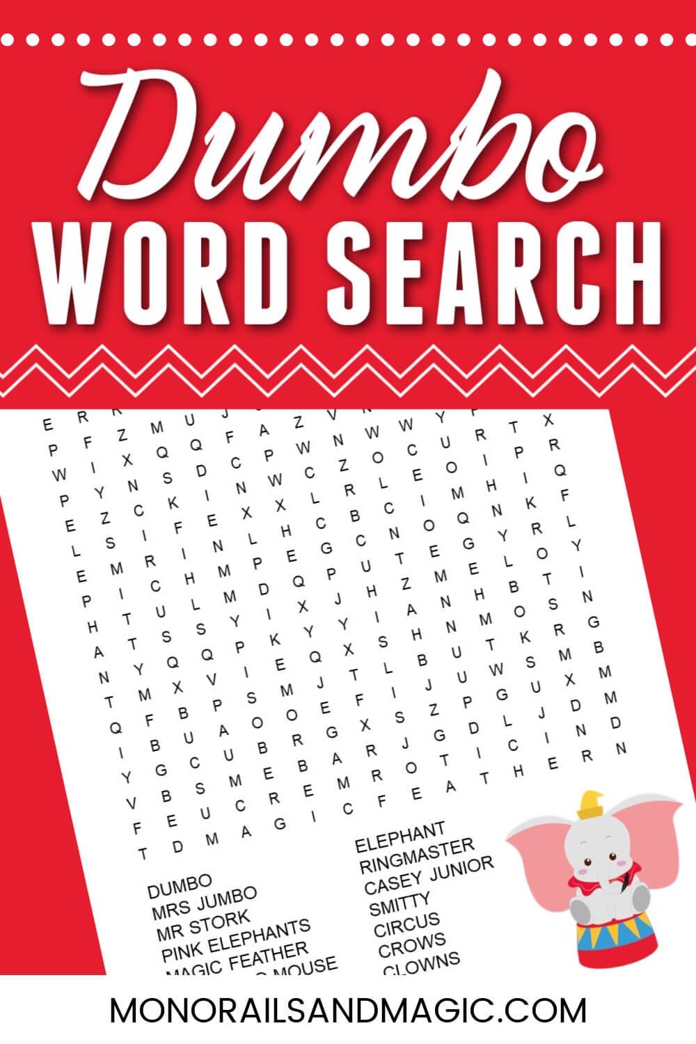 Dumbo Word Search Free Printable For Kids Monorails And Magic Dumbo Word Search Free Printable For Kids Monorails And Magic