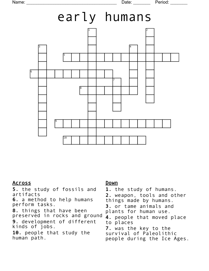 Early Humans Word Search WordMint