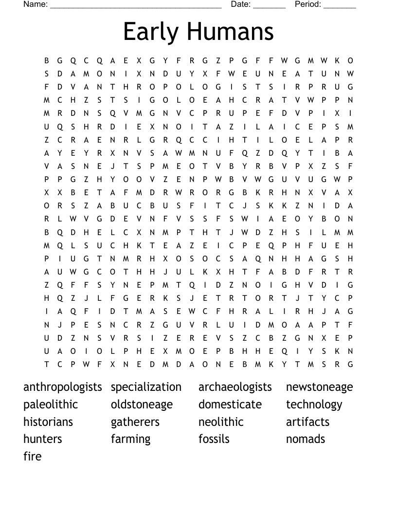 Early Humans Word Search WordMint