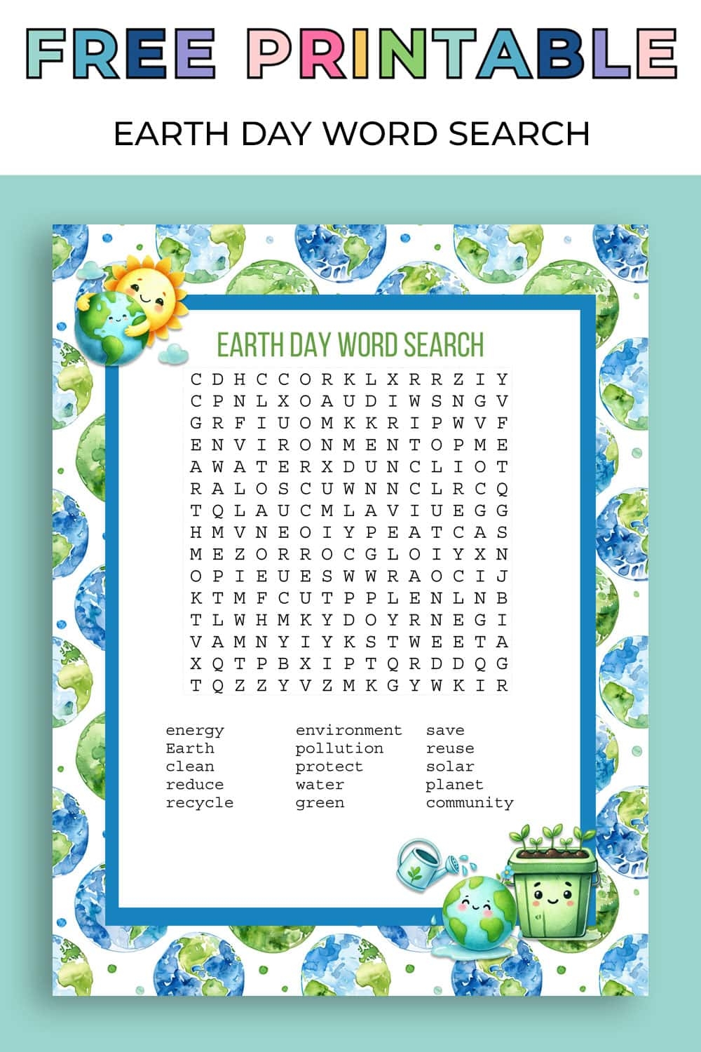 Earth Day Word Search Free Printable
