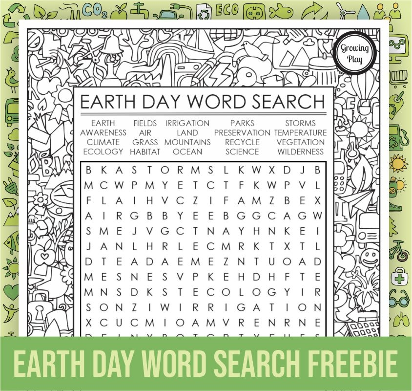Earth Day Word Search PDF Free Growing Play