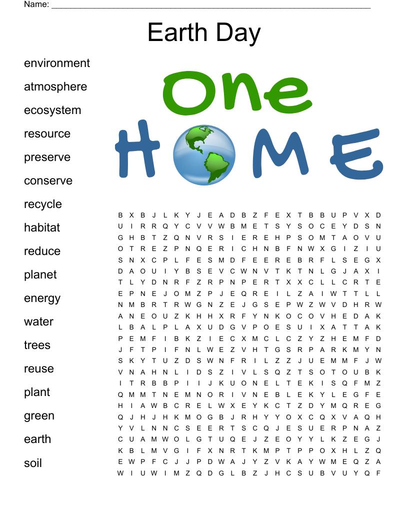 Earth Day 2016 Word Search Printable