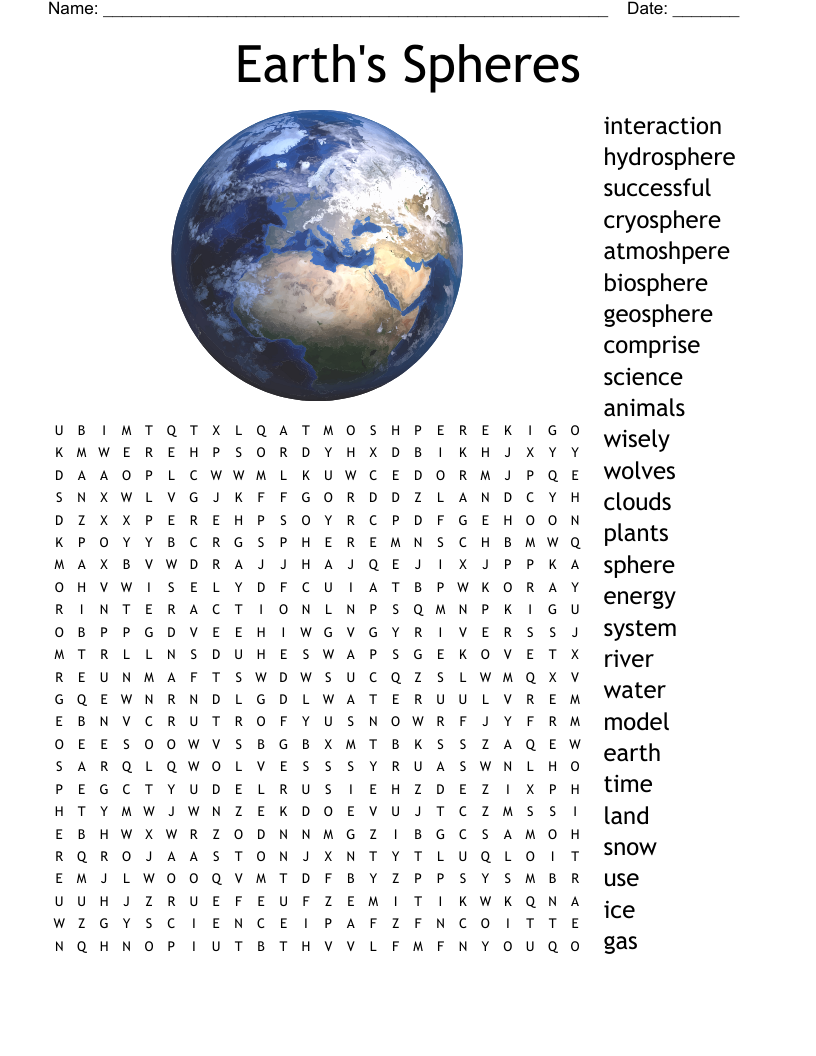 Earth s Spheres Word Search WordMint