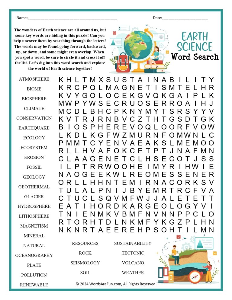 Earth Science Word Search Answers